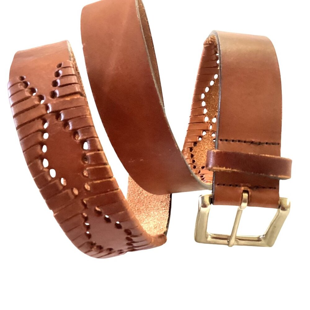 Levi’s Cowhide Leather Brown Belt Men’s Size 34 With Decorative Cutouts & Silver